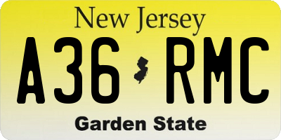 NJ license plate A36RMC