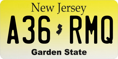 NJ license plate A36RMQ
