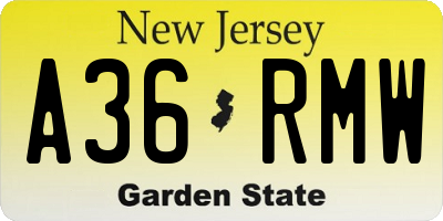 NJ license plate A36RMW