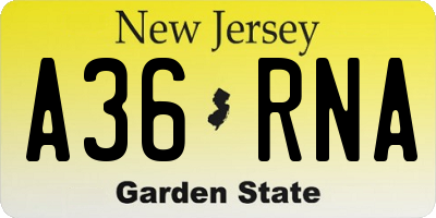 NJ license plate A36RNA