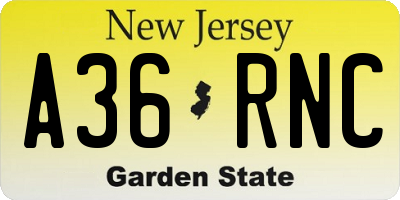 NJ license plate A36RNC