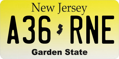 NJ license plate A36RNE