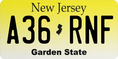 NJ license plate A36RNF