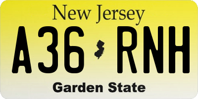 NJ license plate A36RNH