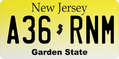 NJ license plate A36RNM