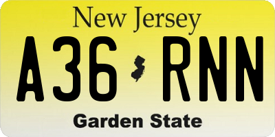 NJ license plate A36RNN