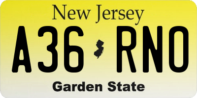 NJ license plate A36RNO
