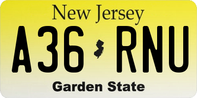 NJ license plate A36RNU