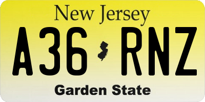 NJ license plate A36RNZ