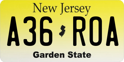 NJ license plate A36ROA