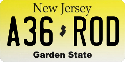 NJ license plate A36ROD
