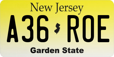 NJ license plate A36ROE