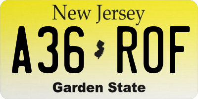 NJ license plate A36ROF