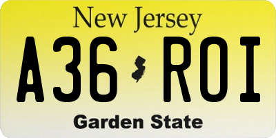 NJ license plate A36ROI