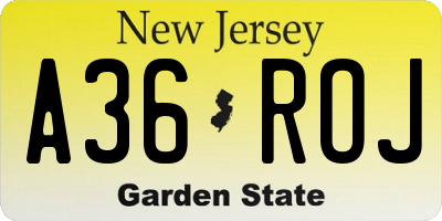 NJ license plate A36ROJ