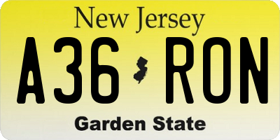 NJ license plate A36RON