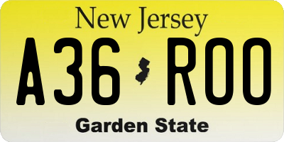 NJ license plate A36ROO