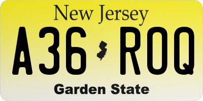 NJ license plate A36ROQ