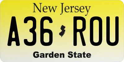 NJ license plate A36ROU