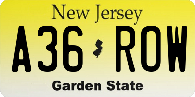 NJ license plate A36ROW