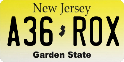 NJ license plate A36ROX