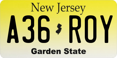 NJ license plate A36ROY