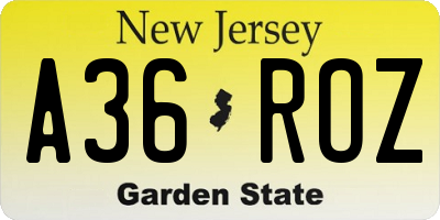 NJ license plate A36ROZ