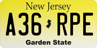 NJ license plate A36RPE