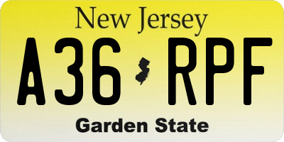 NJ license plate A36RPF