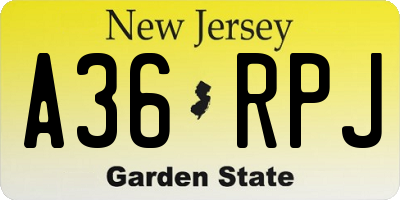 NJ license plate A36RPJ