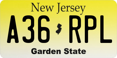 NJ license plate A36RPL