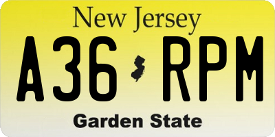 NJ license plate A36RPM
