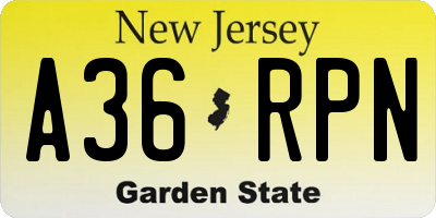 NJ license plate A36RPN
