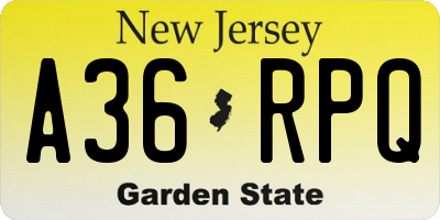 NJ license plate A36RPQ
