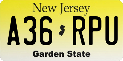 NJ license plate A36RPU