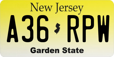 NJ license plate A36RPW