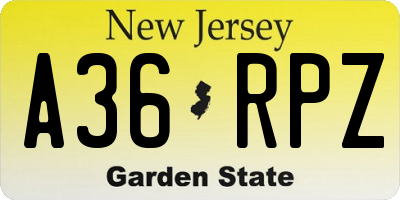 NJ license plate A36RPZ
