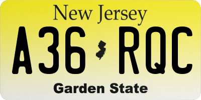 NJ license plate A36RQC
