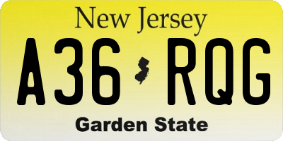 NJ license plate A36RQG