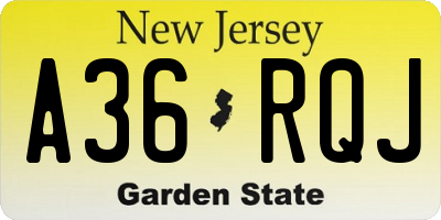 NJ license plate A36RQJ