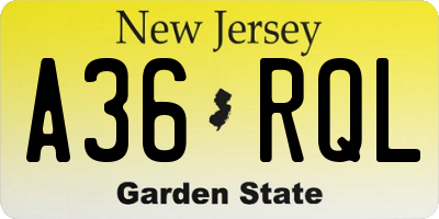 NJ license plate A36RQL