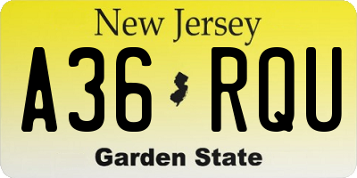 NJ license plate A36RQU