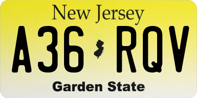 NJ license plate A36RQV