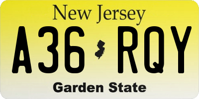 NJ license plate A36RQY