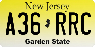 NJ license plate A36RRC