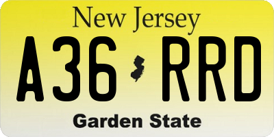 NJ license plate A36RRD