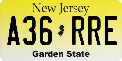 NJ license plate A36RRE