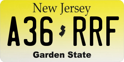 NJ license plate A36RRF