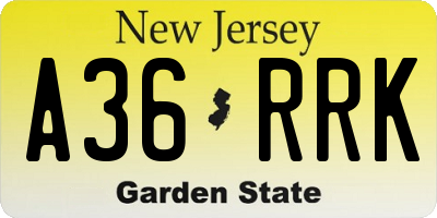 NJ license plate A36RRK