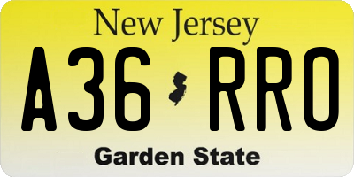 NJ license plate A36RRO